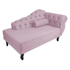 Recamier Decorativo Divã Larissa Lado Esquerdo Suede Rosê Pés Madeira 