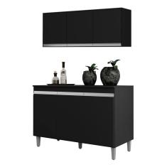Kit Cozinha Balcão Manu 120cm Com Tampo Mdp E Aéreo Andréia Preto - Ajl Móveis Preto