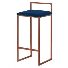 Banqueta Decorativa Jasmine Base Bronze Veludo Azul