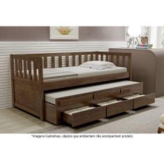 Bicama Solteiro Com 3 Gavetas Em Madeira Maciça Pérola Castanho