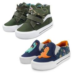 Kit 2 Pares Tênis Infantil Mz Shoes Mz Flex Menino Rex Dinossauro e Dino/Marinho-Masculino