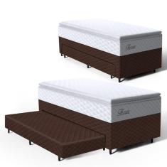 Cama Box com Colchao de Molas Ensacadas Pillow Top Flora + Auxiliar de Espuma Unique Solteiro 88cm