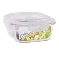 Pote Vidro 320ML Forno Microondas Quadrado Hermetico 4 Trava