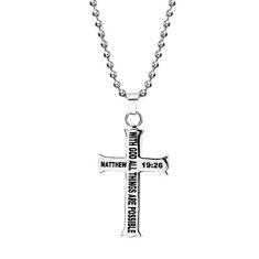 COMTRUDE Colar com versículo da Bíblia cristã, cruz de aço inoxidável com pingente de fé inspirador, joia para presente masculino