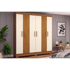 Guarda Roupa Solteiro 6 Portas e 2 Gavetas c/ Pés Briz B73 Nature/Off White - Henn