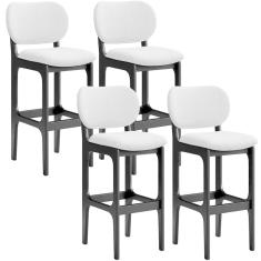 Kit 4 Banquetas Alta Betta Preto Linho Cinza