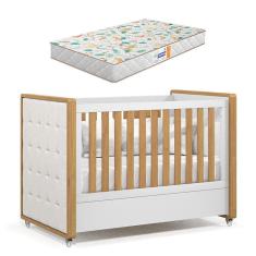 Berço Americano Tutto New Freijó Branco Acetinado com Capitonê New Boucle e Colchão Gazin - Matic