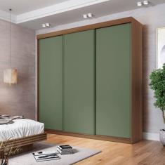 Guarda-roupa Casal 3 Portas de Correr Lisas Samambaia Cabecasa Madeiramadeira Freijó/Verde