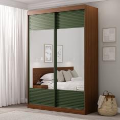 Guarda-roupa Solteiro 2 Portas com Espelho Samambaia Cabecasa Madeiramadeira Freijó/Verde