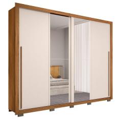 Guarda Roupa Casal 2 Portas De Correr Com Espelho Praticus Freijó Off White Caemmun