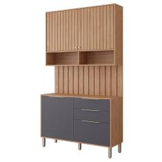 Cozinha Modulada Divina 3 Peças com Armário Aéreo, Balcão 120cm e Painel Ripado - MGM 