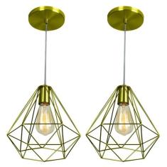 Kit 2 Pendentes Diamante Aramado Grande Dourado - MarryLuz, Bivolt