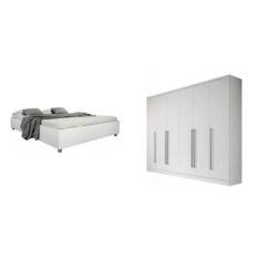 Quarto Casal Completo com Cama e Guarda Roupa 6 Portas 8 Gavetas Sevil