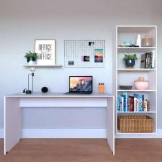 Escrivaninha com Estante e Prateleira KitCubos Branca e Cinza Cristal 