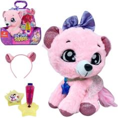 Pelúcia Rosa Varinha Aplicadora De Brilho E Tiara Castela