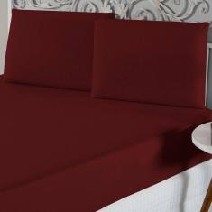 Jogo De Lençol Queen Malha 100% Algodão 3 Peças - Vinho