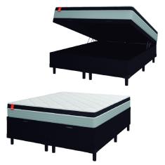 Cama Box Baú Casal Queen Colchão Molas Ensacadas Real 158x198x68cm Cinza / Preto - Suporta até 130Kg Por Pessoa