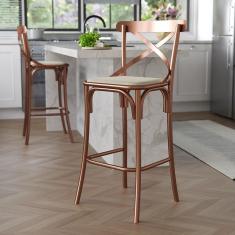 Banqueta Com Encosto Katrina Em Aço Cobre - Cor: Marrom