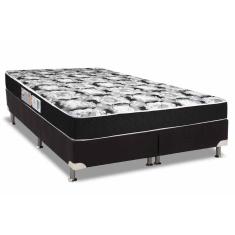 Cama Box Queen: Colchão Espuma D33 Luckspuma Supreme Black Pró Saúde Duplo + Base Black(158X198)
