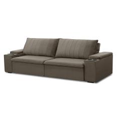 Sofá Retrátil E Reclinável 4 Lugares 245cm Kent Porta Copos No Braço Veludo Castor G22 - Gran Belo
