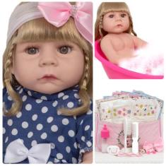 Boneca Reborn Loira Princesa Enxoval Completo 100% Vinil - Cegonha Reb