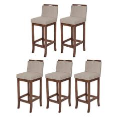 Kit 5 Banquetas Alta para Balcão Turim Madeira Capuccino Suede Bege CCS