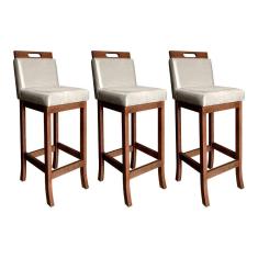 Kit 3 Banquetas Estofadas com Encosto Média Milão 94 Cm Madeira Maciça Suede Bege CCS
