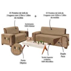 Protetor para Sofá 2 e 3 Lugares Manu - MR, Kaqui/Tabaco
