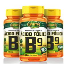 Vitamina B9 (Ácido Fólico) - 3 unidades de 60 Cápsulas - Unilife