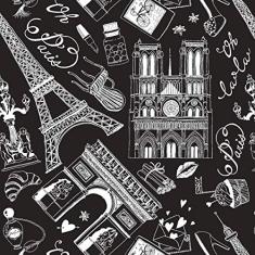 Papel De Parede Adesivo Lavável Paris Branco E Preto 15m