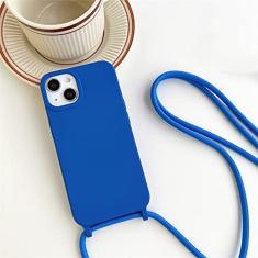 Capa de telefone de silicone fosco com cordão transversal para iPhone 14 7 8 Plus 13 12 11 Pro XS Max X XR SE 2 3 Capa de TPU macia de cor sólida, azul escuro, para iphone 14 Pro