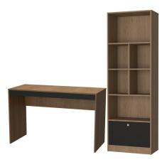 Escrivaninha e Estante Livreiro Para Escritorio B30 Mell Preto NOVAM