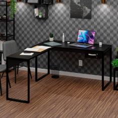 Mesa de Canto em L Escrivaninha com 1 Gaveta Industrial 150x150cm Preto