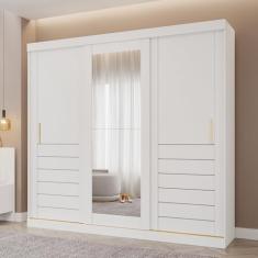 Guarda-roupa Casal 3 Portas de Correr 6 Gavetas com Espelhos 100% Mdf Boston Espresso Móveis Branco Brilho