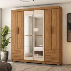 Guarda-roupa Vitorino 6 Portas e 4 Gavetas com Espelhos Freijó/avelã