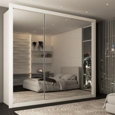 Guarda-Roupa Casal Maria Helena 3 Portas de Correr 4 Gavetas Espelhado Branco - Panorama Móveis