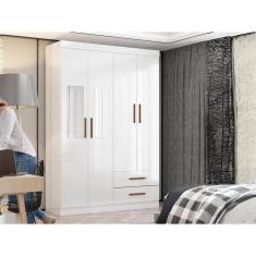 Guarda Roupa Solteiro com espelho 4 portas e 2 gavetas Hercules – Branco