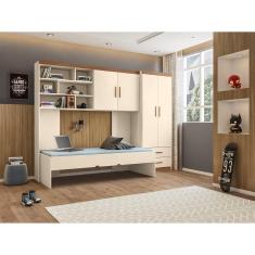 Quarto Chiara Roupeiro, Modulo Aéreo e Cama - Off White Amadeirado - Phoenix Baby