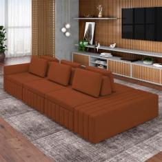 Sofá Ilha com Encosto e Almofadas Móveis Olimpo 395cm Modulado Linho T