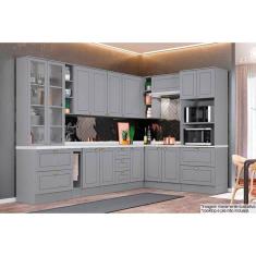 Cozinha Modulada Henn Americana 14 Peças (3 Armários + 4 Balcões + 1 Paneleiro + 6 Complementos) C14P02 Cinza
