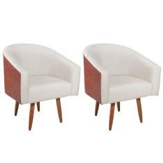 kit 02 Poltronas Luiza Sintético Nozes e Linho Bege - Amarena Móveis -