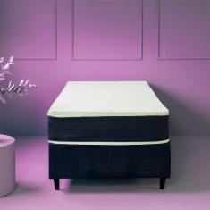 Cama Box Solteiro King com Colchão Mola Ensacada Guldi Firme I Branco e Azul