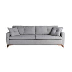 Sofá 3 Lugares Keva Viena Linho Madeira Cinza 230 cm