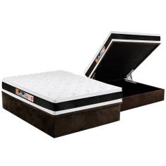 Cama Box Baú Casal: Colchão Espuma Castor D45 Black e White Air Double Face + Base crc Suede Brown(138x188)