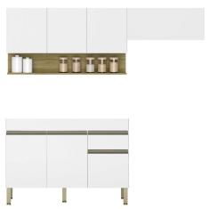 Armário De Cozinha 3 Peças Balcão Sem Tampo 150cm Lina12 K02 Supremo-freijó - Mpozenato