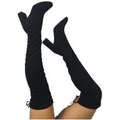 Bota Feminina Over The Knee Bico Fino Salto Grosso Cano Longo Camurça Strech Preto (Preto, BR, Adulto, Numérico, 36)