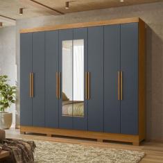 Guarda Roupa Casal com Espelho e Pés 8 Portas Diplomata Moval, Freijo/