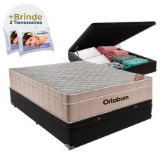 Cama Box Baú Preto E Colchão Airtech Ortobom Casal