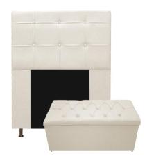 Kit Cabeceira e Calçadeira Baú Estofada Mel 90 cm Solteiro Com Capiton