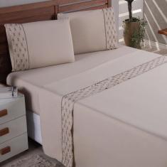 Kit Lençol Casal 04 Peças Percal 400 Fios Jogo De Cama Avelã